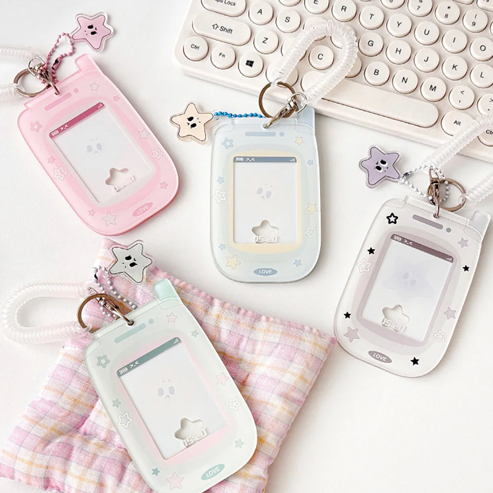 Korean 3 Inch Acrylic Card Holder Photocards Display Credit ID Bank Card Protective Case Keychain Pendant Fashion Phone Shape