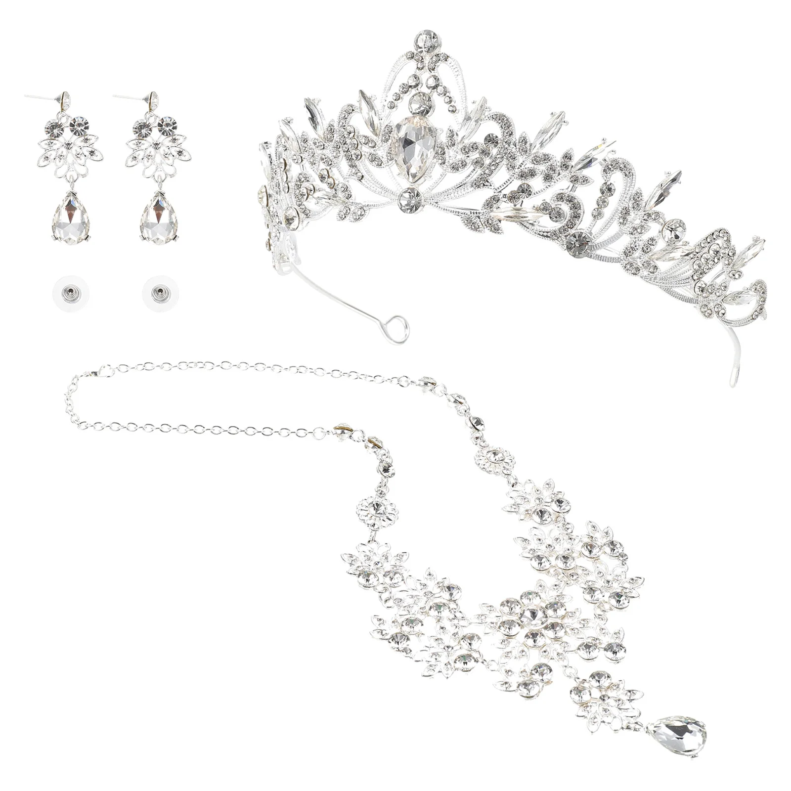 

1 set 1 Set Crown Necklace Earrings Kit Alloy Rhinestone Tiara Headband Bridal Wedding Party Headdress Women Hair Decor
