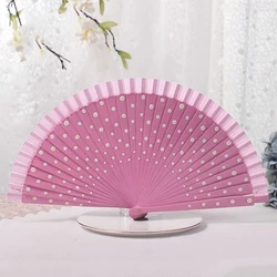 Flamenco Spanish Vintage Wood Hand Fan Wedding Dance Dots Pattern Folding Fan Elegant Handheld Dancing Performances