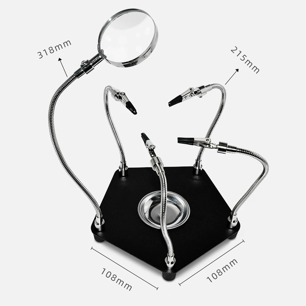 Desktop Magnifying Glasses PCB Circuit Board Repair Holder Flexible Metal Arm Electronic Repair Aid for Soldering Station
