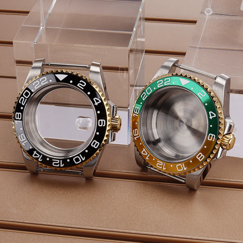

NH35 40mm PVD Gold High Quality Watch Case Ceramic Bezel Sapphire For GMT NH35 NH36 NH38 NH34 Movt 20ATM Diver Watch Accessories