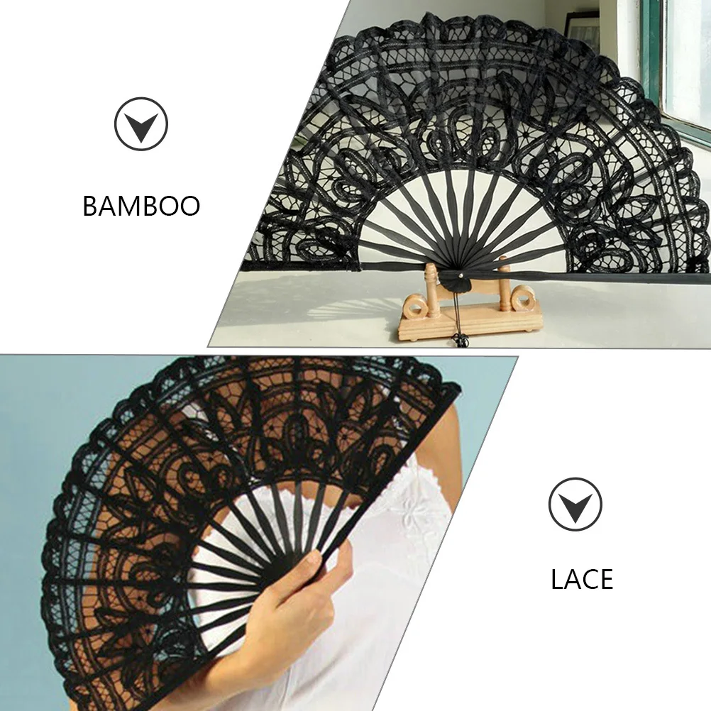 

2Pcs Elegant Tassel Chinese Folding Fan Lightweight Vintage Lace Handheld for Summer Travel Party Wedding Dancing Props