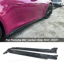 Real Carbon Fiber Car Side Skirt Splitter For Porsche 911 992 2022+ Apron Extension Lip Spoiler GT3 Panels Protect FRP Bodykit