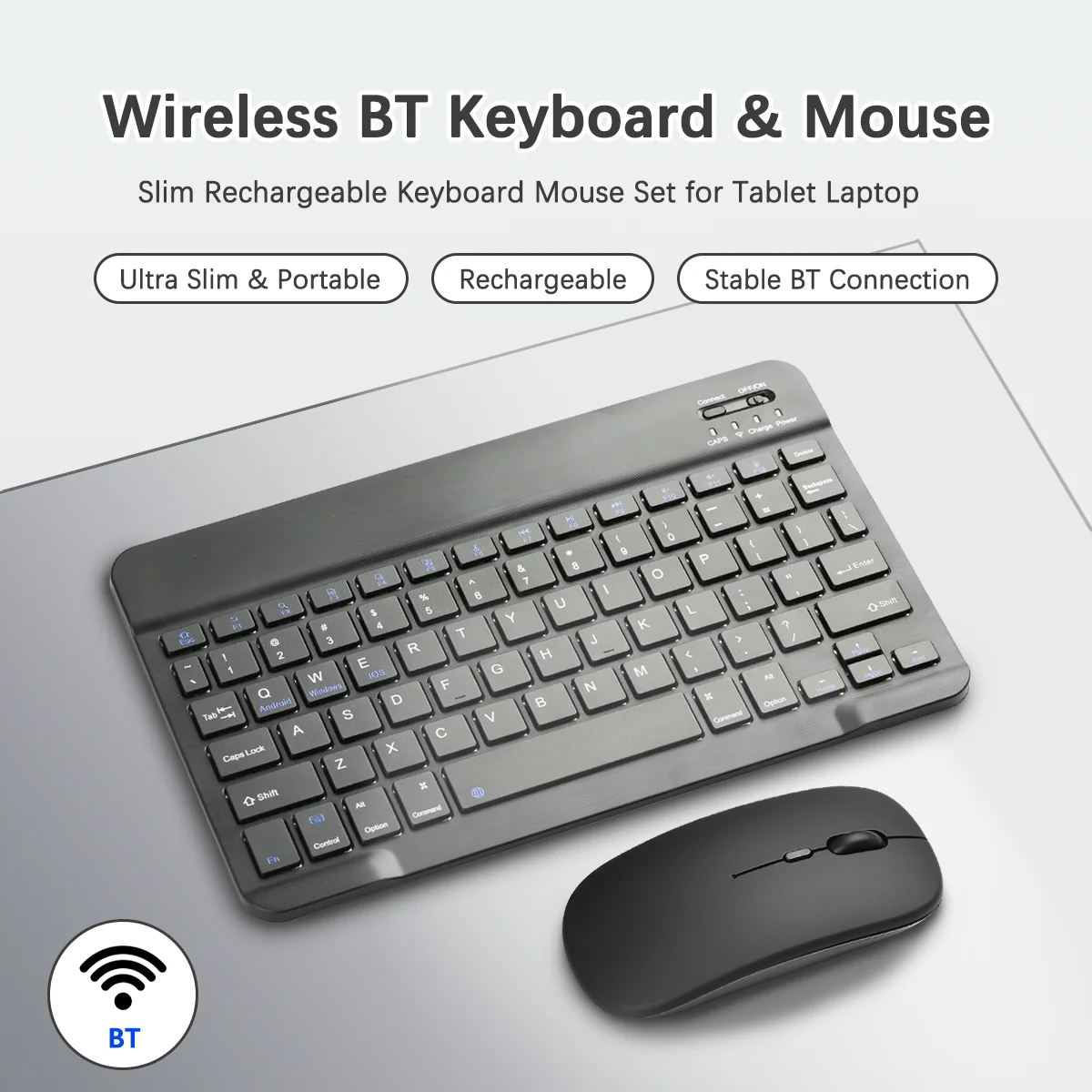 Wireless Keyboard and Mouse Combo for ipad Tablet Slim Rechargeable Bluetooth Keyboard Mouse For Android IOS Tablet Mac La