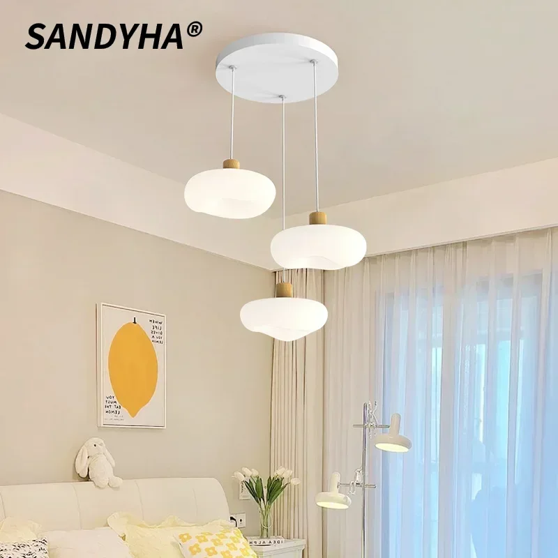 SANDYHA Modern Cream LED Cloud Chandelier Hanging Lamp for Home Decor Dining Room Bedroom Kitchen Stylish Lighting Fixture