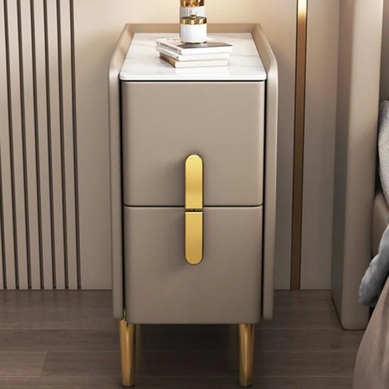 

Ultra-narrow modern bedside table with 2 drawers, small solid wood bedside table for bedrooms and living