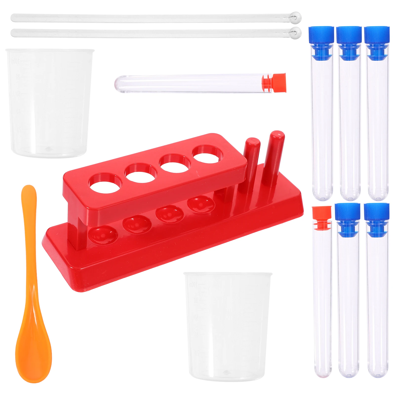 

1 set STEM Plastic Test Tubes Kids Science Experiment Kit Accessories Clear Rack Measuring Cups Stirring Rods Lab for Children