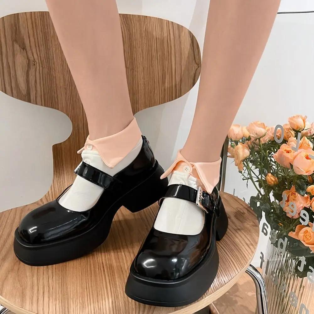 Unique Button Short Ankle Socks Lapel Novelty Flip Collar Socks Hosiery Creative Women's Tube Socks Female