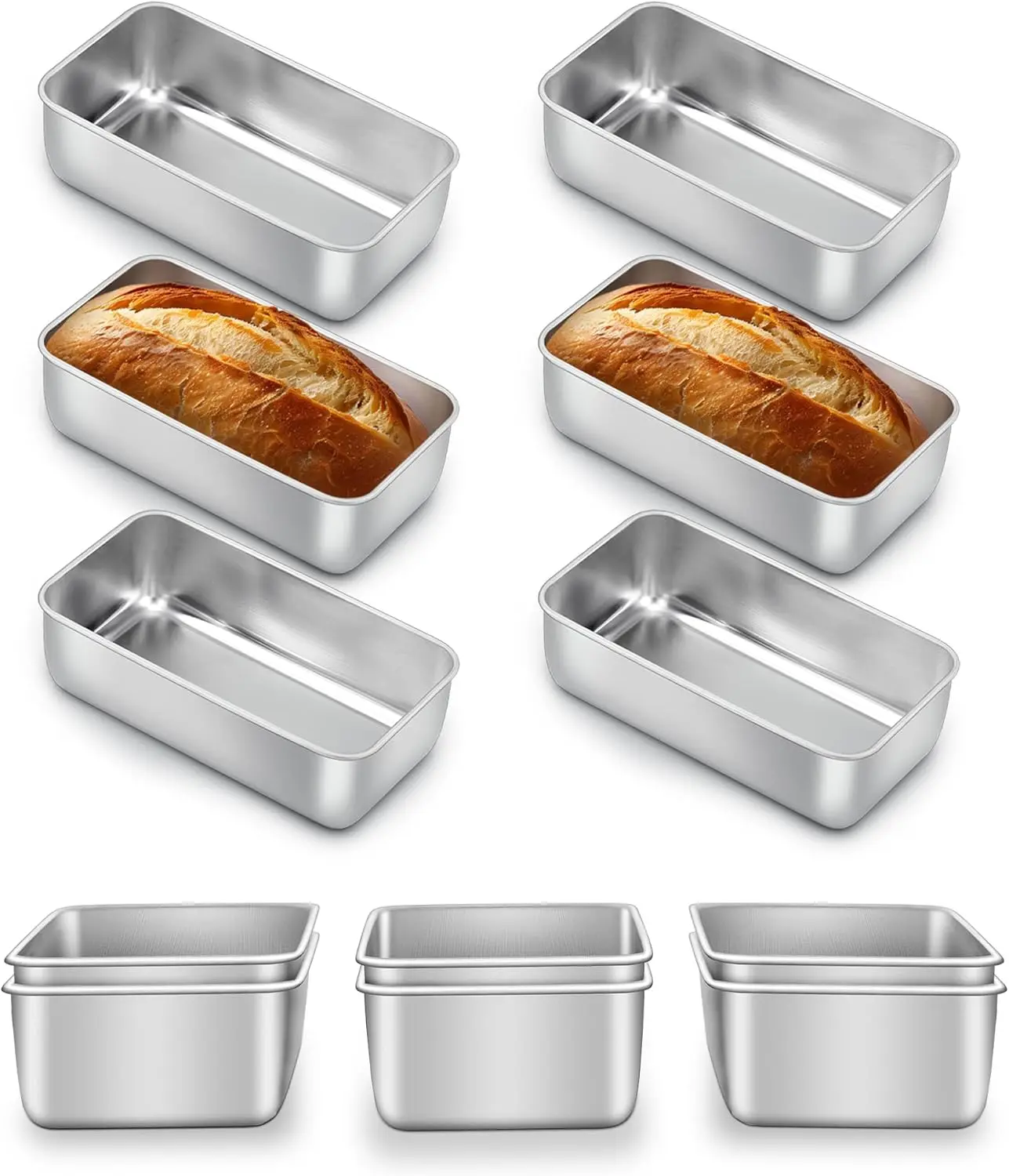 

12-Pack Stainless Steel Loaf Pans, 9x5 Inch for Baking Bread, Meatloaf, Brownies - Non-Toxic & Dishwasher Safe