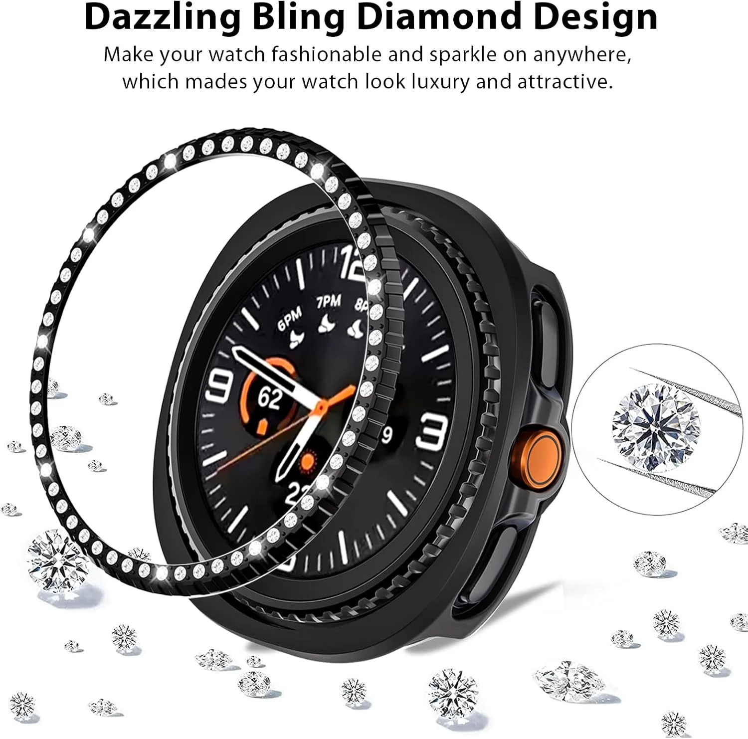 حلقة إطار ماسية لساعة سامسونج جالاكسي 8 الكلاسيكية 46 ملم إطار معدني غطاء حماية لساعة جالاكسي 8 الكلاسيكية