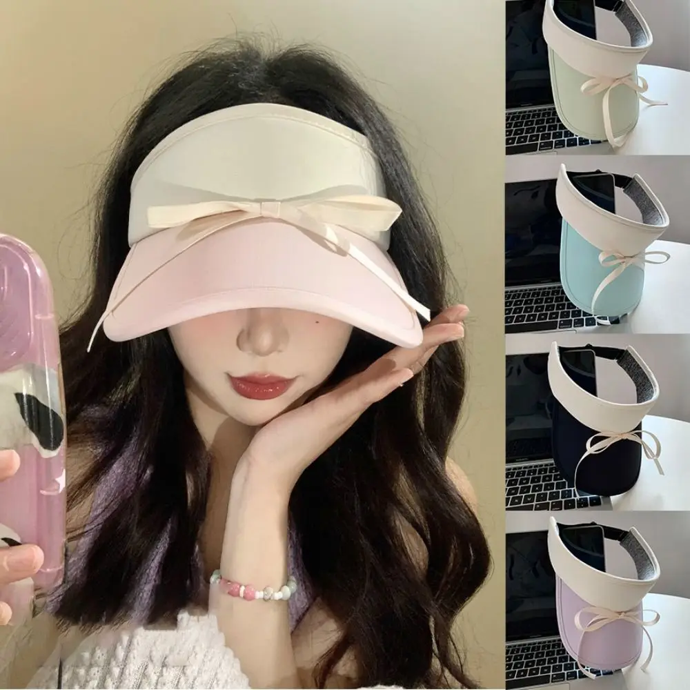 

Simple Bowknot Women Sun Hat Adjustable Breathable Visor Cap Wide Brim Anti-UV Sports Sun Hats Summer