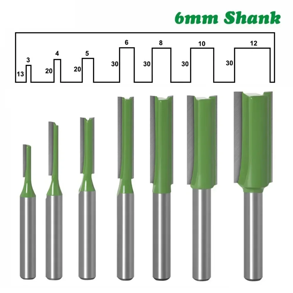 1pc 7 Sizes Straight Bit Tungsten Carbide Single Double Flute Router Bit Wood Milling Cutter 6mm Shank Woodworking Carving Tools