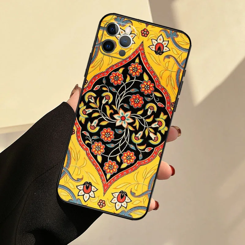 Persian Carpet Floral Pattern For iPhone 14 12 13 Pro X XS XR 7 8 Plus 11 Pro Max SE2 Funda Coque Capa Full Cover