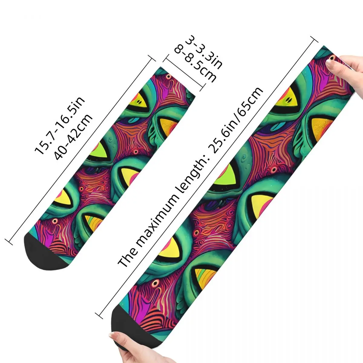 Retro Psychedelic Eyes Men's Socks Alien And UFO Pattern Unisex Street Style Seamless Printed Crazy Crew Sock Gift