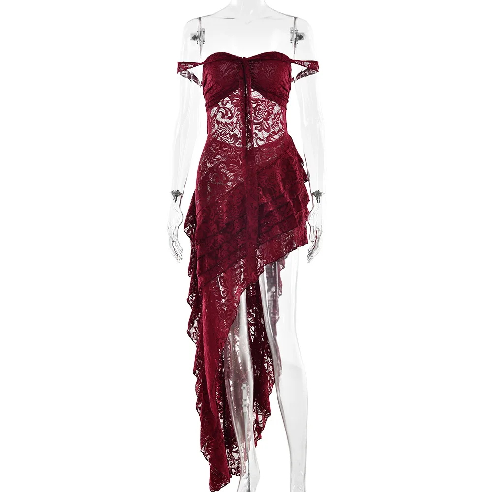 

Сексуальное кружевное асимметричное платье для девочек, летнее платье с высокой талией и открытой спиной, однотонное платье без шипов для различных случаев...