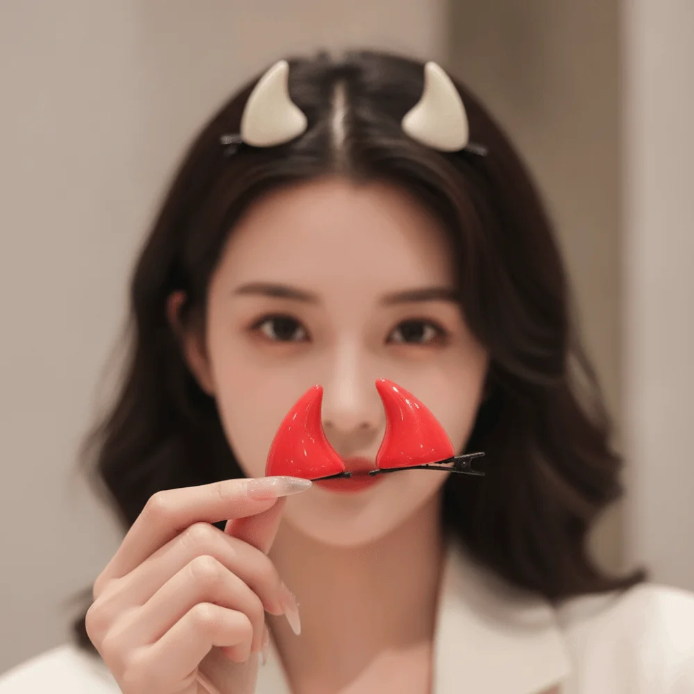 Miniature Devil Horn Hairpins Glossy Resin Demon Horn Barrettes Alligator-clip Non-slip Ox Horn Hair Clips Teens