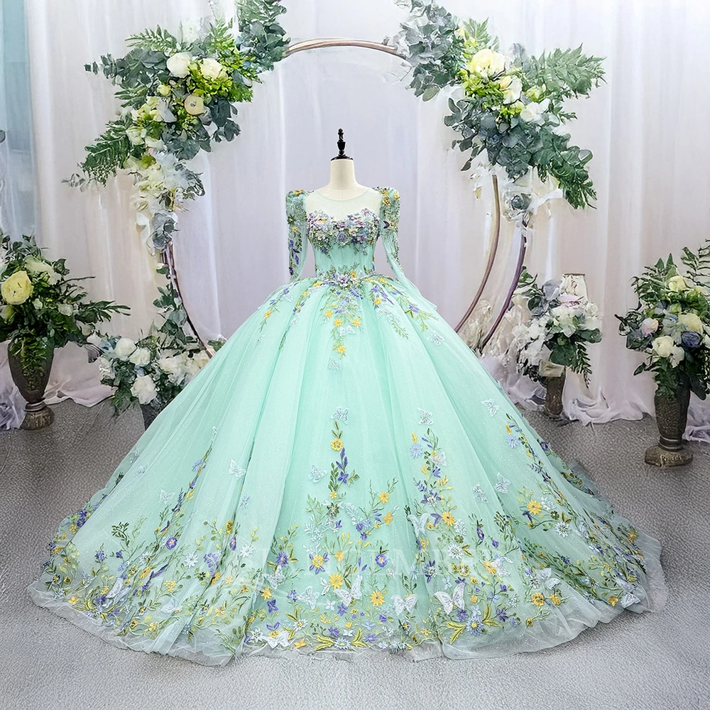 

Классическое платье Quinceanera для девочек, платье с длинными рукавами и аппликацией, расшитое блестками, Vestidos Para Quinceanera, платье на заказ, quinceañeras