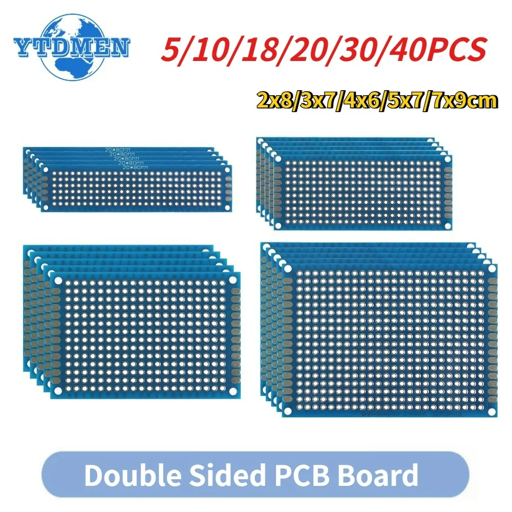 5-40pcs PCB Board Prototype Board PCB Breadboard Blue 2x8/3x7/4x6/5x7/7x9cm Double Side Circuit Boards for DIY Soldering Project