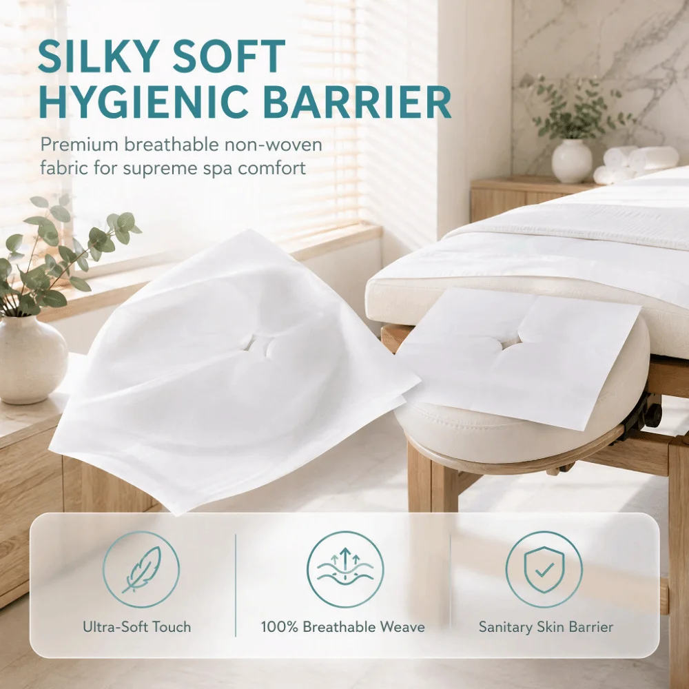 200PCS Non-woven Fabric Spa Face Hole Covers Non-Sticking Soft Face Pillow Covers White Face Down Pillow Covers
