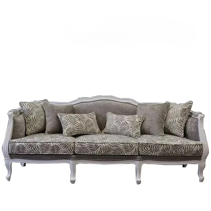 

Французский ретро диван из цельного дерева, американский антикварный дубовый диван для трех человек, большой диван из ткани для маленькой квартиры