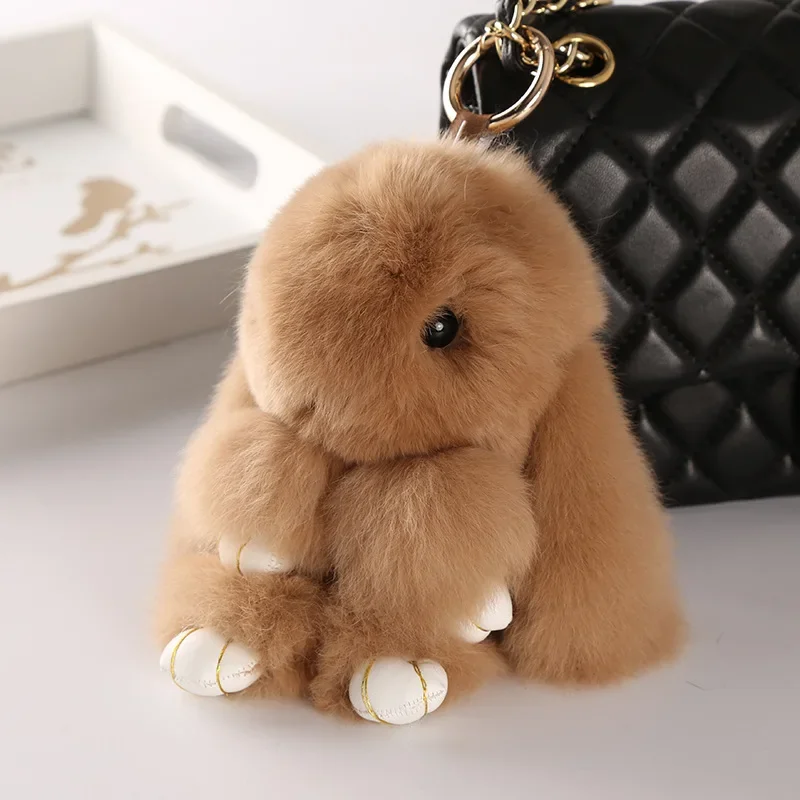 14cm Cute Pluff Bunny Keychain Rex Genuine Rabbit Fur Key Chains for Women Bag Toys Doll Fluffy Pom Pom Lovely Pompom Keyring