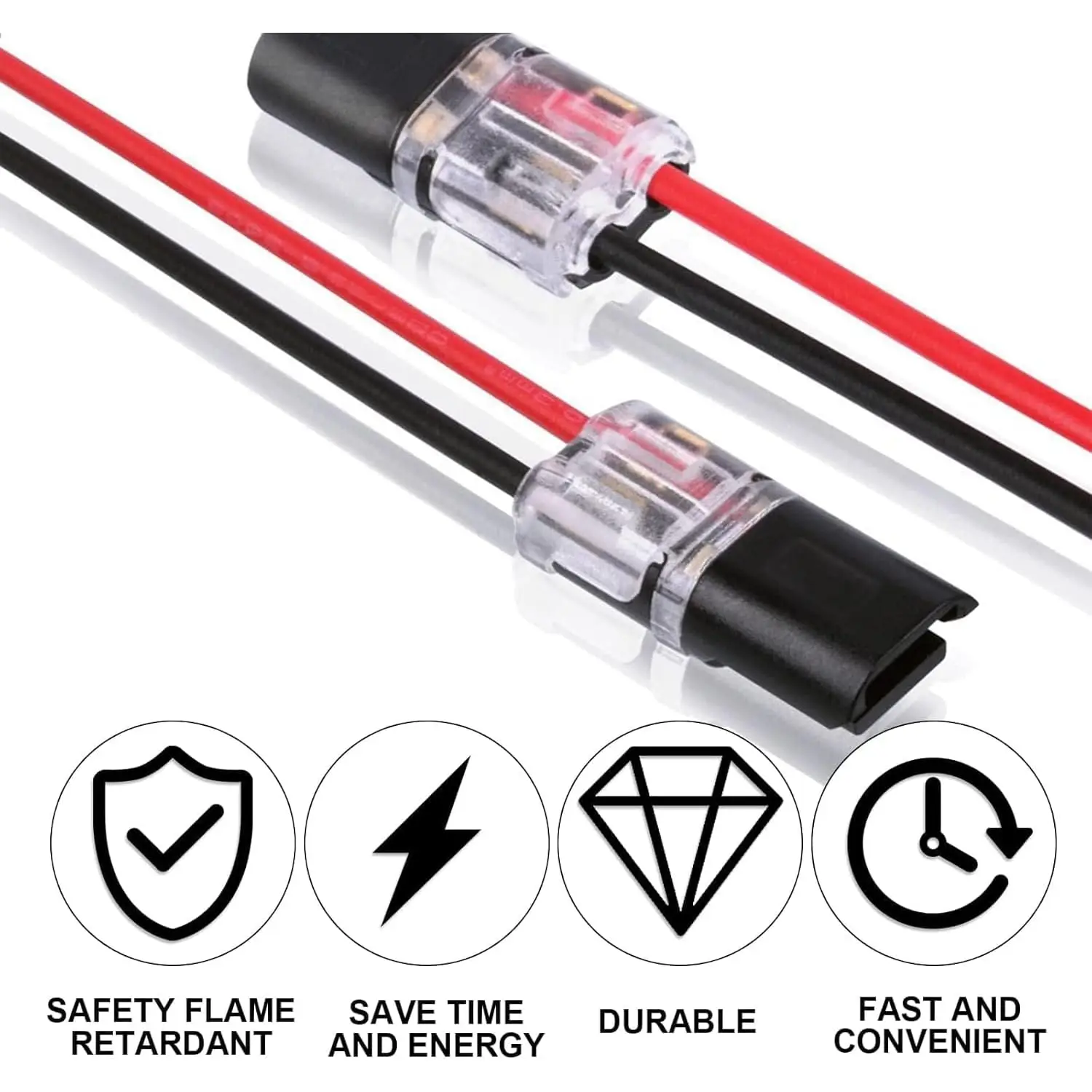 50PCS Double-Wire Plug-in Connector with Locking Buckle Pluggable LED Wire Connector 2 Pin 2 Way Universal Compact Wire Kit