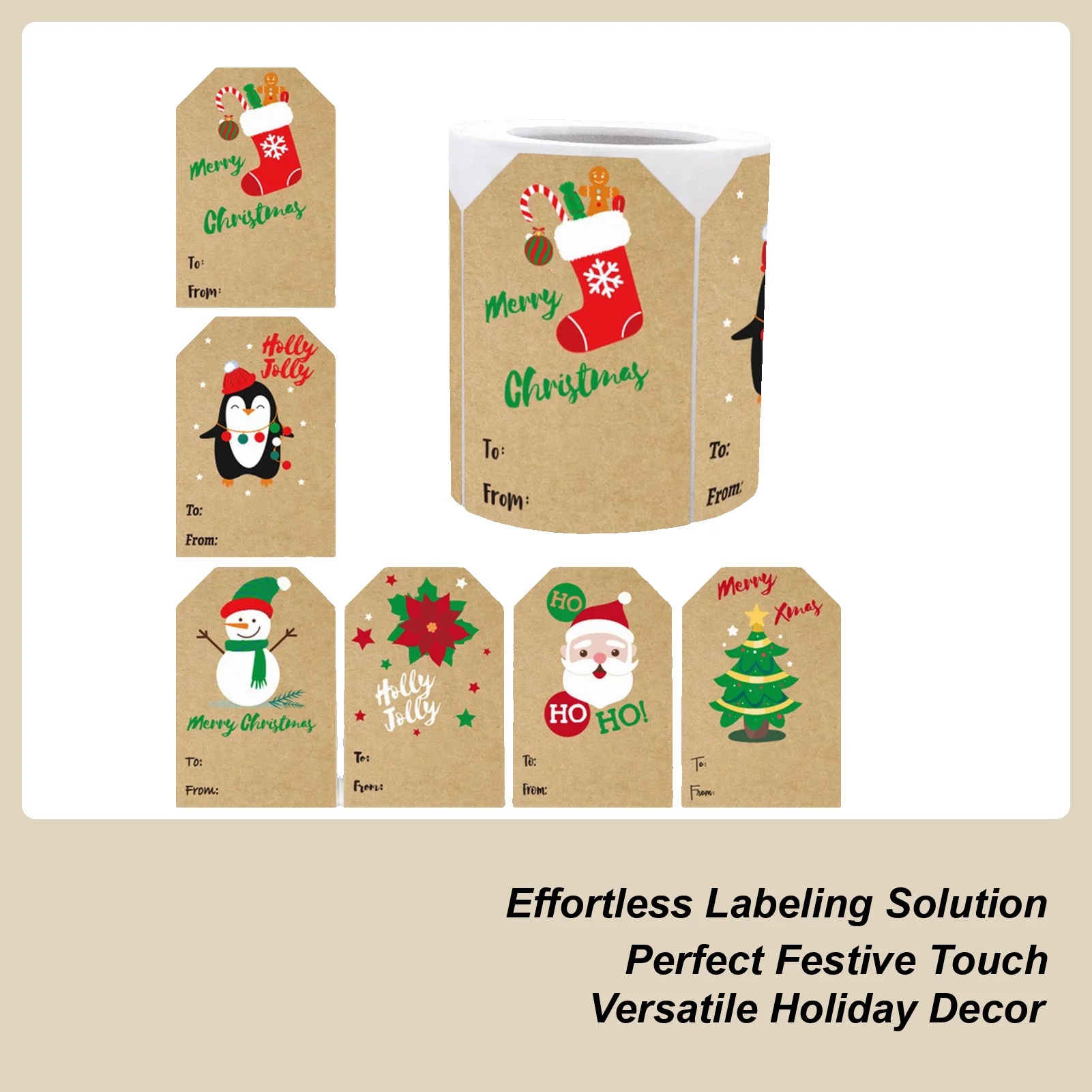 

250 шт., мультяшные рождественские подарочные бирки, самоклеящаяся съемная упаковочная бумага, именные этикетки, рулон для коробки, ремесленные конверты