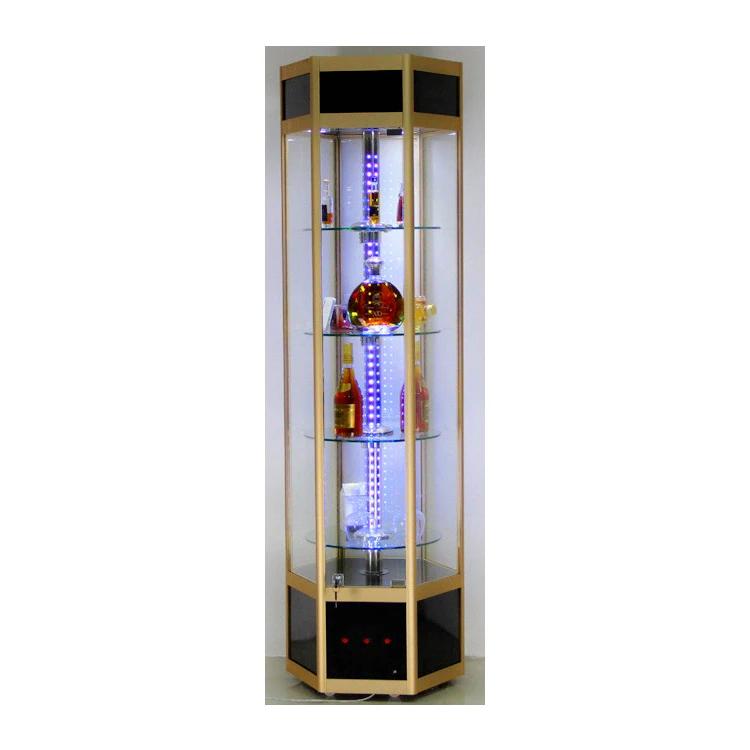 Custom.Hexagonal Electrical Revolving Glass Display Cabinet/revolving Glass showcase with Lock