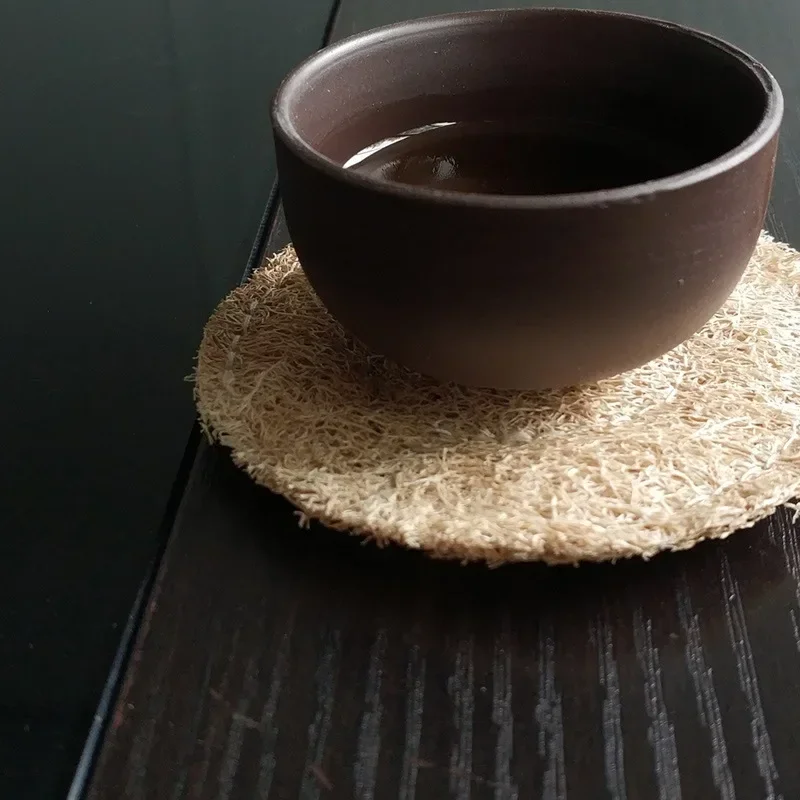 Absorbent Loofah Coaster, Kung Fu Tea Mat, Natural Coaster, Durable Teapot Mat, Eco-Friendly Teaware, Gaiwan Accessories