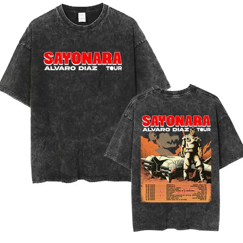 Imagen 2 del producto Camisetas divertidas Vintage lavadas Alvaro Diaz Sayonara, camiseta de manga corta del álbum de la gira de 2025, ropa de Hip Hop con cuello redondo para hombres y mujeres