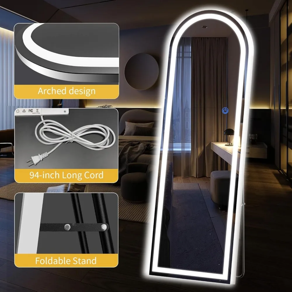 LED-beleuchteter Ganzkörperspiegel mit Dimmung und 3 Farboptionen, 68 x 26 hoher Spiegel für die Ganzkörperbetrachtung