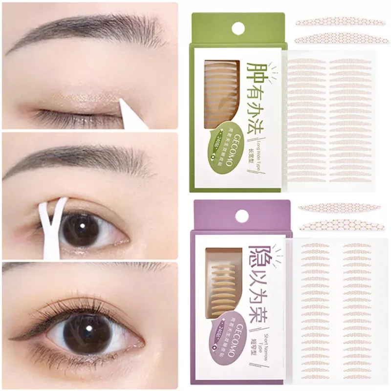240pcs 보이지 않는 눈꺼풀 테이프 자연 붙여 넣기 Monolids 후드 푹신한 눈을위한 오래 지속되는 이중 접이식 자체 접착 스티커