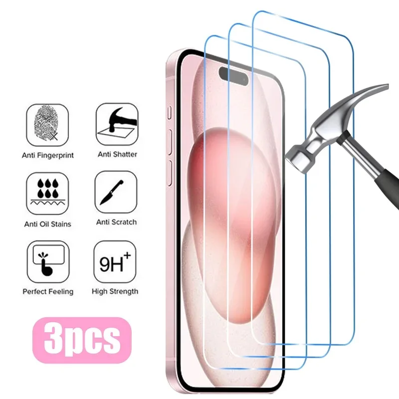 3 PIEZAS Vidrio protector para iPhone 16 15 14 13 12 11 Pro Max XR X XS 17 Pro Max Protector de pantalla para iPhone 14 15 Plus 13 Mini Glass
