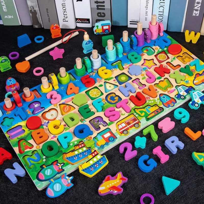 Wooden Toys Preschool Children Fire Truck Board Math Fishing Games Early Toys For Kids Xmas Gifts toy Wholesale