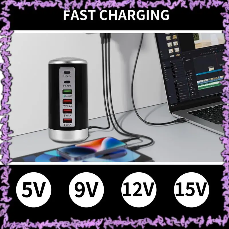 

SCLL-65W USB Fast Charger HUB Quick Charge QC3.0 Multi 6 Port USB Type C PD Charger Charging Station US Plug