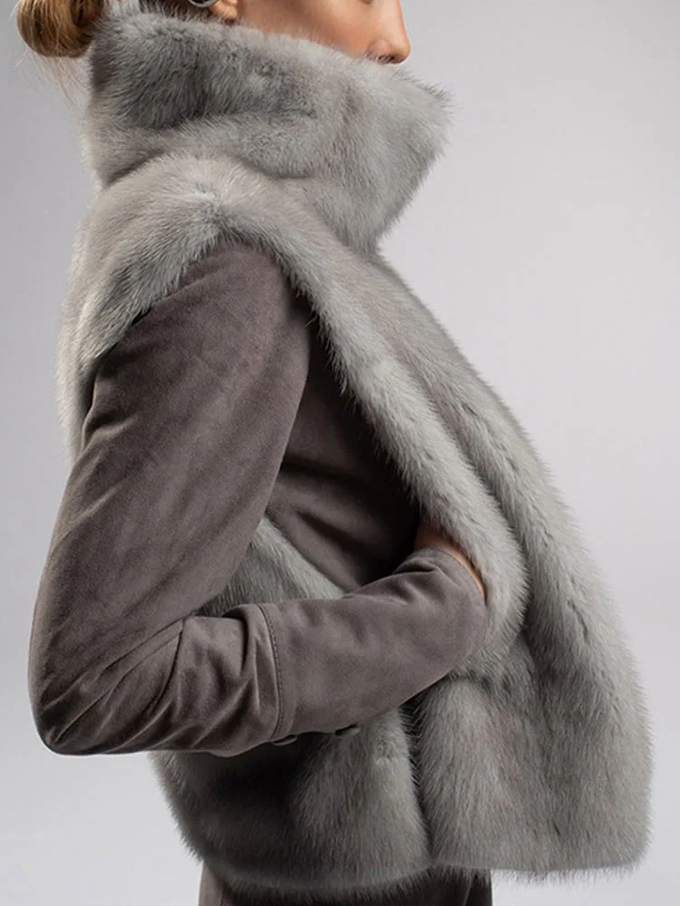 Grey Sexy Turtleneck Faux Fur Vests Womens Winter Coats 2026 Fashion Slim Sleeveless Casual Furry Jackets Female Outerwears