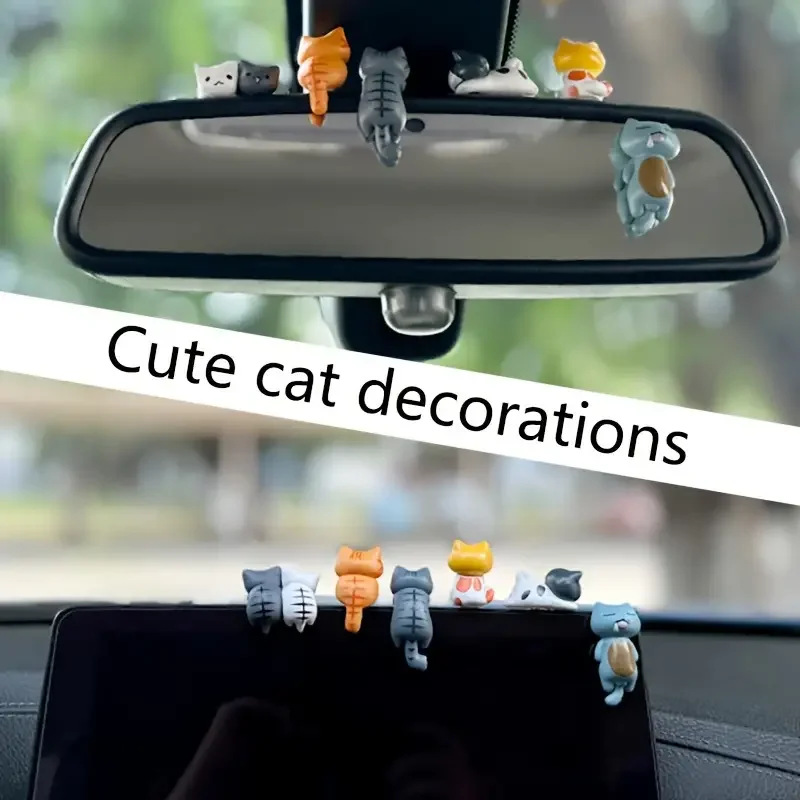 6pcs PVC Cartoon Cat Figurines for Car Dashboard, Plant Pots, and Screen Edge Decor