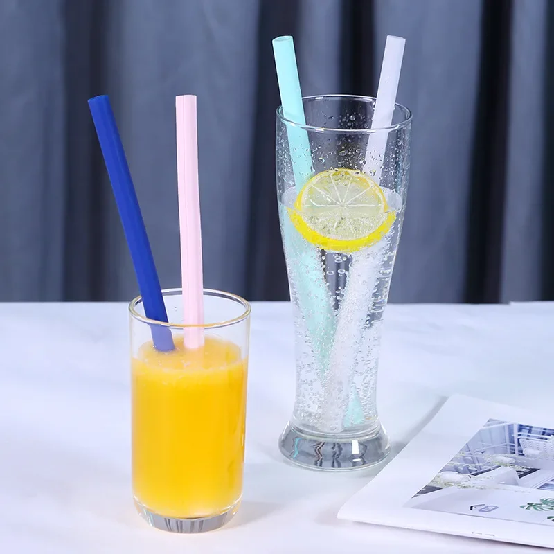 6Pcs Silicone Straws Flexible Transparent Silicone Straw With Cleaning Brush Reusable Beverage Juice Straw Drinking Milk Straw