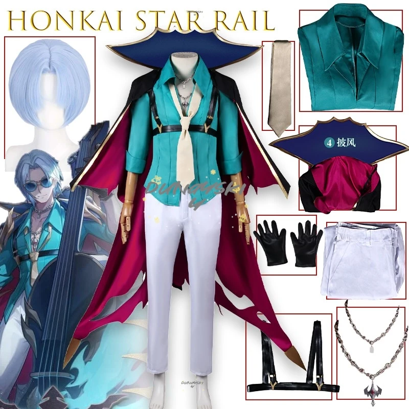

Honkai Star Rail Akash Game Men Cosplay Costume Pants Shirt Cloak Tie Suits Shoes Halloween Carnival Party Roleplay Prop