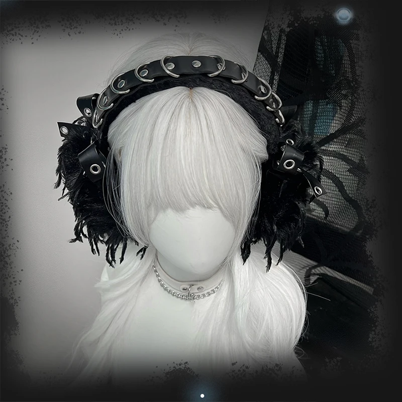 Orejeras góticas de Lolita Punk, nuevo diseñador, orejeras peludas, calentador de orejas, diadema gótica Steampunk Y2K, protección para los oídos, auriculares para ciclismo