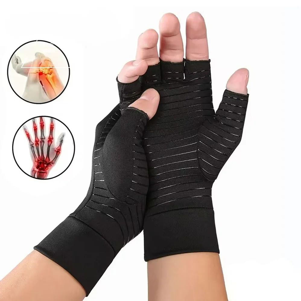 

1Pair Copper Compression Arthritis Gloves Fingerless Carpal Tunnel RSI Rheumatoid Tendonitis Hand Pain Computer Typing 2025 new