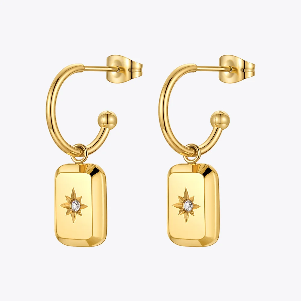 

ENFASHION Star Label Drop Earrings For Women Stainless Steel Earring Gold Color Pendientes Mujer Fashion Jewelry Party E211333