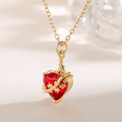NEWBUY Fashion Gold Color Chain Red Crystal Heart Pendant Necklaces For Women Bling Jewelry