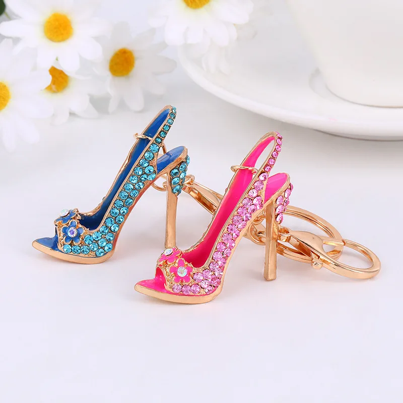 Creative Heels Shape Keychains Luxury Rhinestone Crystal Shoe Keyring for Women Girls Handbag Phone Pendant Jewelry Accessories