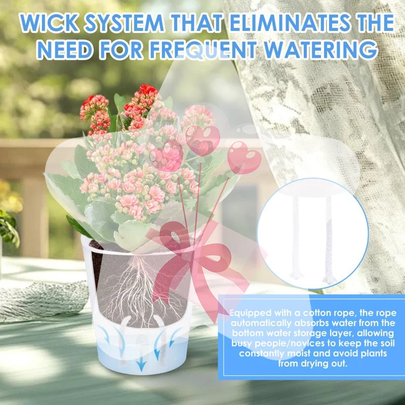 Self Watering Planter Self-Absorbent Hydroponic Flower Pot Water Saving Durable Pot for Balcony Home Indoor Potted Plants