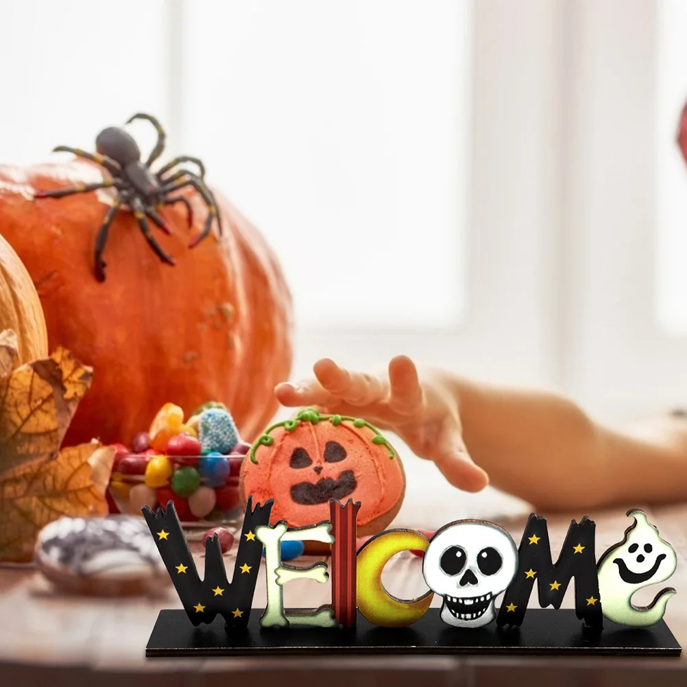 

1pc Wooden Halloween Adorn Home Decor Party Scene Decoration Desktop Ornament Holiday Atmosphere Wooden Craft Prop