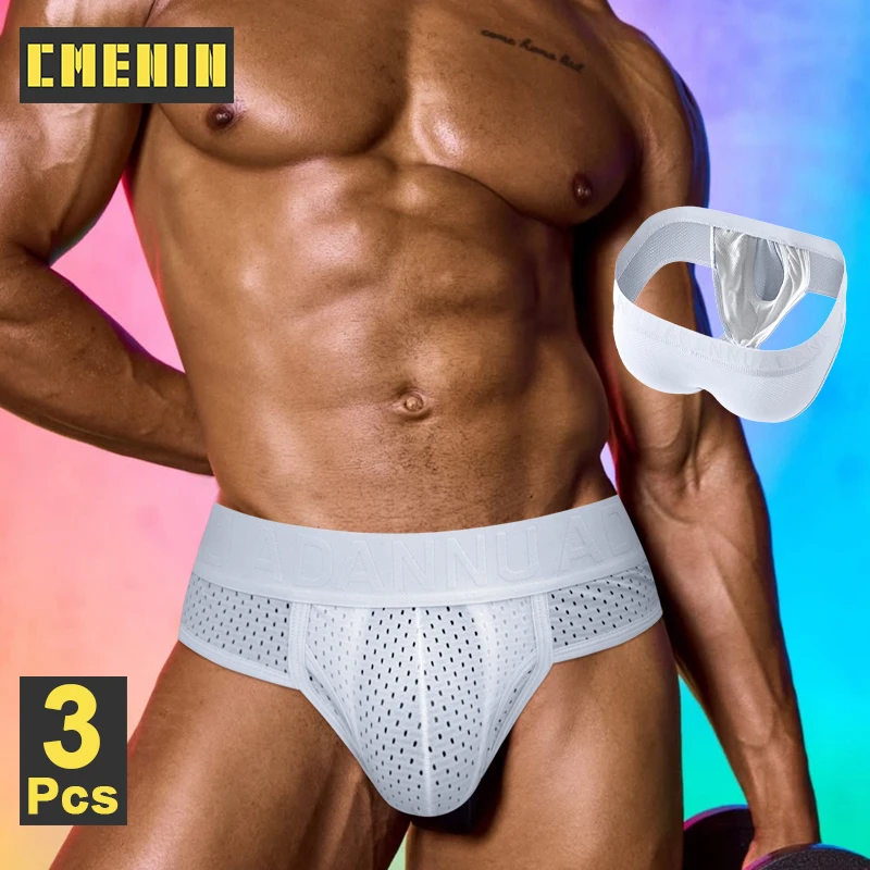 

CMENIN 3Pcs Sexy Cotton Mens Underwear Briefs Mesh Breathable Man Bikini Underpants Sissy Panties Gays Men's Jockstrap Briefs