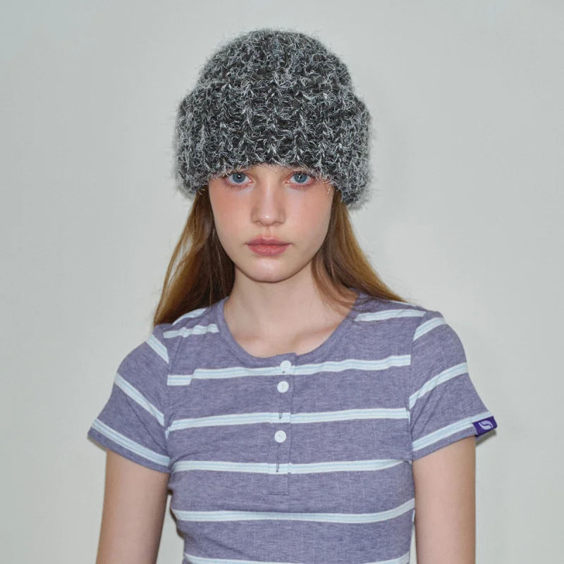 

Шерстяная шапка-бини из смесовой пряжи для женщин, с цветовыми блоками, подчеркивающая овал лица, для осени и зимы