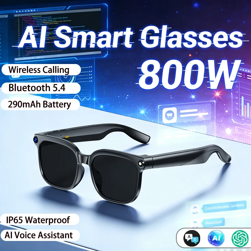 

2026 Smart AI Glasses 800W Pixel HD Camera Bluetooth Call AI Voice Assistant Real-time Recording IP65 Waterproof Smart Glasses