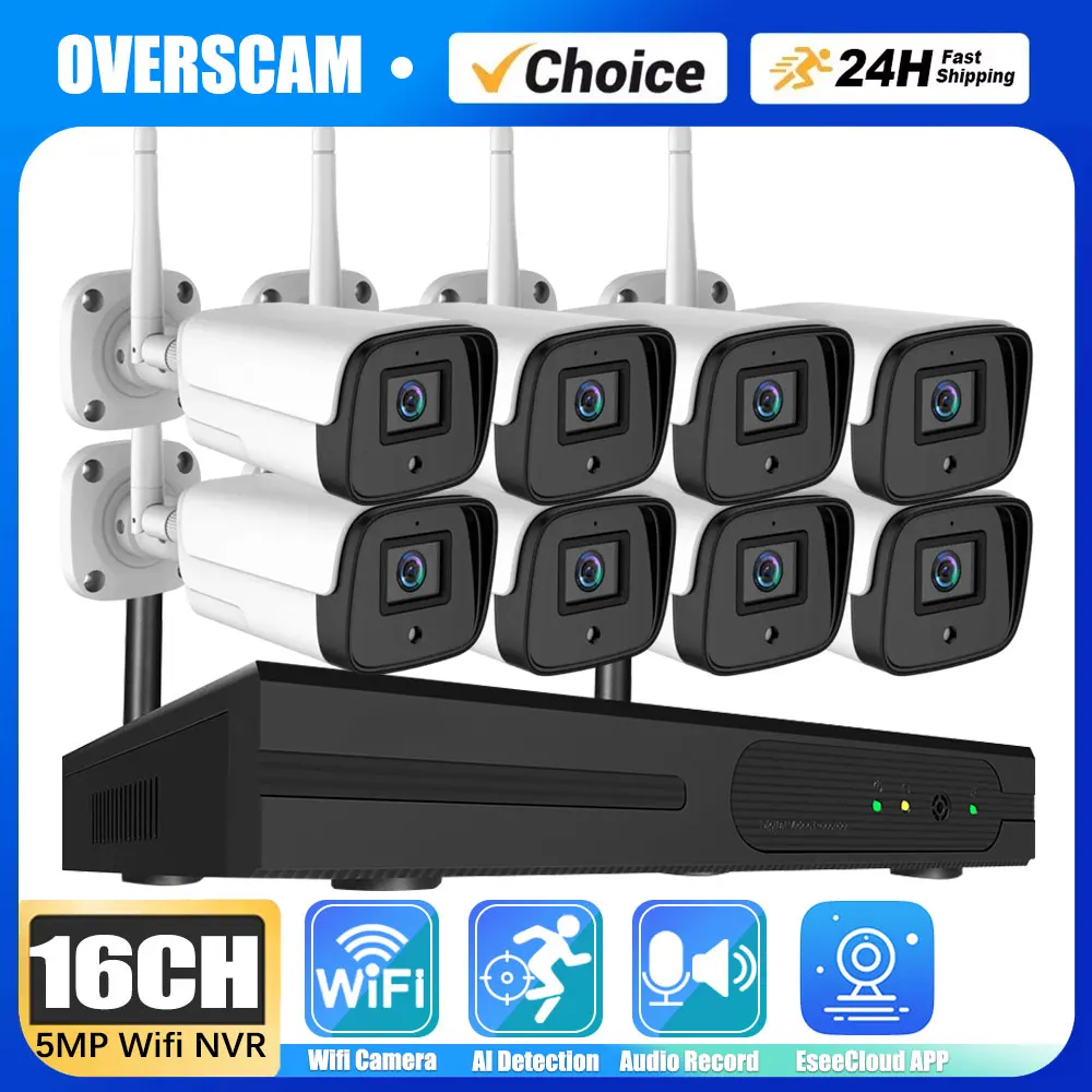 16CH Wifi NVR HD 5MP WIFI IP Home Audio Camera System Video H.265 CCTV Waterproof Wireless Surveillance Kit Security Protection